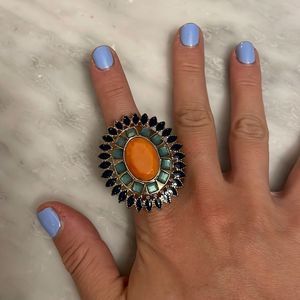 Bohemian ring with blue, orange and gold detail